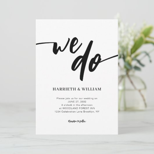 Eenvoudig zwart-wit script dat we doen bruiloft kaart (Staand voorkant)