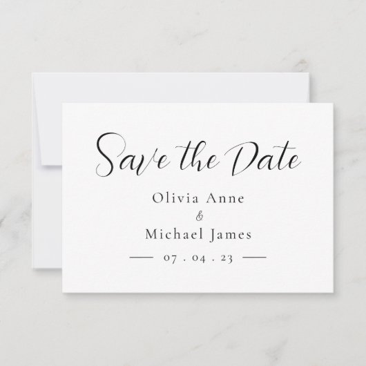 Eenvoudig zwart-wit script De datum opslaan Save The Date (Voorkant)