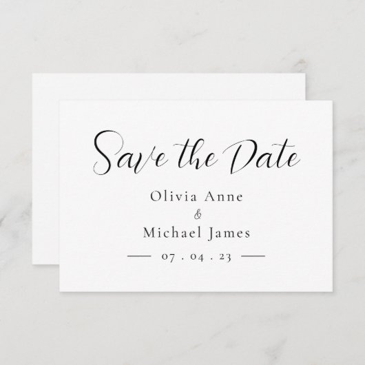 Eenvoudig zwart-wit script De datum opslaan Save The Date (Voorkant / Achterkant)