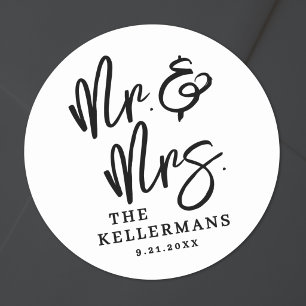 Eenvoudig Zwart Wit Script Huwelijk Ronde Sticker