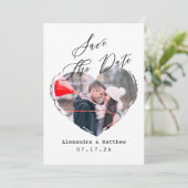 Eenvoudig Zwart&Wit Script Minimalistisch Hart Ver Save The Date (Staand voorkant)