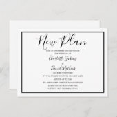Eenvoudig zwart-wit script Nieuw plan uitgesteld Aankondigingskaart (Voorkant / Achterkant)