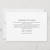 Eenvoudig zwart-wit script nieuwe plan uitgesteld save the date (Achterkant)