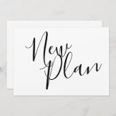 Eenvoudig zwart-wit script nieuwe plan uitgesteld save the date (Voorkant / Achterkant)