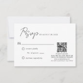 Eenvoudig zwart wit script QR code bruiloft RSVP Kaartje (Voorkant)