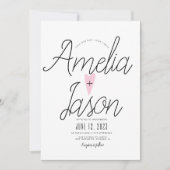 Eenvoudig zwart wit script roze hartritme Weddensc Kaart (Voorkant)