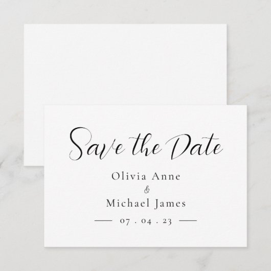 Eenvoudig Zwart & Wit Script Save the Date (Voorkant / Achterkant)