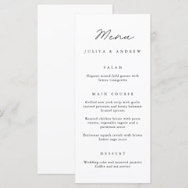 Eenvoudig zwart-wit script Wedding Menu kaart