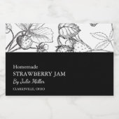Eenvoudig zwart & wit Strawberry Jam Label Voedselcontainer Etiket (Enkel label)