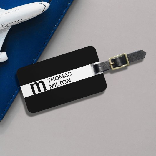 Eenvoudig Zwart Wit Streep Vet Monogram Bagagelabel