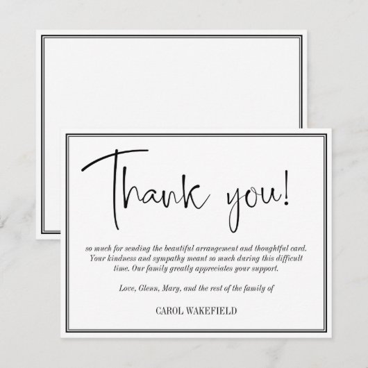 Eenvoudig zwart wit sympathie bedankt (Voorkant / Achterkant)