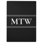 Eenvoudig zwart-wit tekst Sjabloon Monogram Klembord (Achterkant)