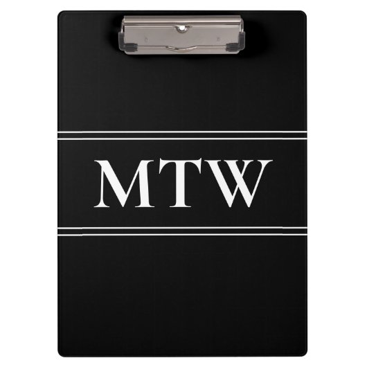 Eenvoudig zwart-wit tekst Sjabloon Monogram Klembord (Voorkant)