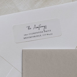 Eenvoudig zwart-wit teruggaveadres van scriptnaam etiket