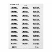 Eenvoudig zwart-wit terugkeeradres etiket (Full Sheet)