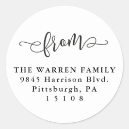 Eenvoudig zwart-wit terugkeeradres ronde sticker