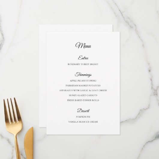 Eenvoudig zwart-wit Thanksgiving diner Menu (Voorkant / Achterkant in situ)