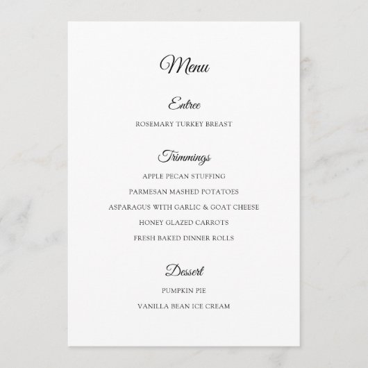 Eenvoudig zwart-wit Thanksgiving diner Menu (Voorkant)
