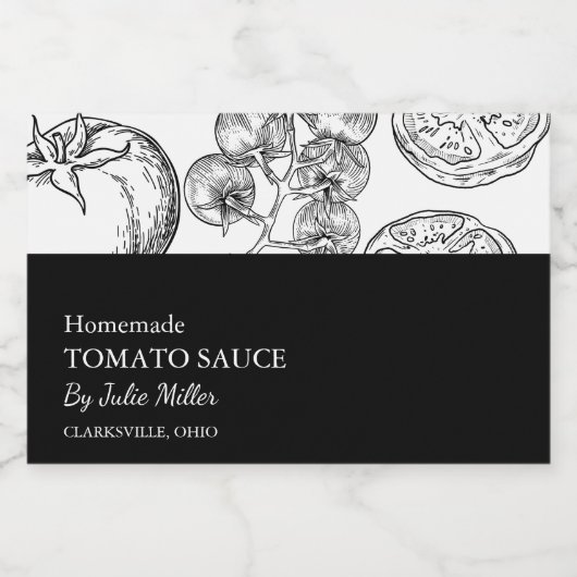 Eenvoudig Zwart & Wit Tomatensaus Label Voedselcontainer Etiket (Enkel label)