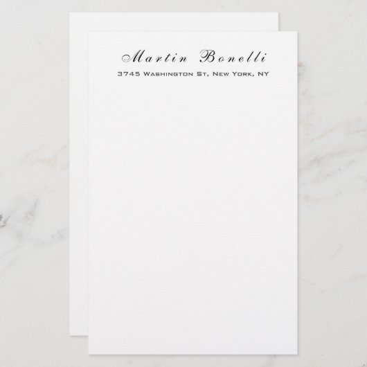 Eenvoudig zwart wit trendy kalligrafie script briefpapier (Voorkant / Achterkant)
