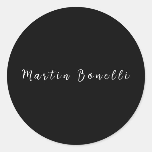 Eenvoudig zwart wit trendy kalligrafie script ronde sticker (Voorkant)