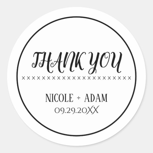 Eenvoudig zwart-wit trouw 'Dank je wel' Ronde Sticker (Voorkant)