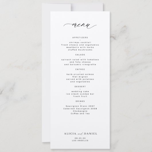 Eenvoudig zwart-wit trouwmenu kaart (Voorkant)