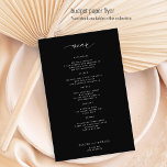 Eenvoudig zwart-wit trouwmenu van de begroting flyer<br><div class="desc">Moody zwarte trendy minimalistische typografie aangepaste tekst sjabloon BUDGET betaalbare PAPIERFLYER bruiloft. LEES DIT ALVORENS AAN DE KOPEN! Dit is een betaalbare budgetkaart die op een FLYER is afgedrukt. Let erop dat het BEGROTINGSPAPER THIN IS - U kunt upgraden om deze kaart op een creditcard te laten afdrukken ENVELOPES NIET....</div>