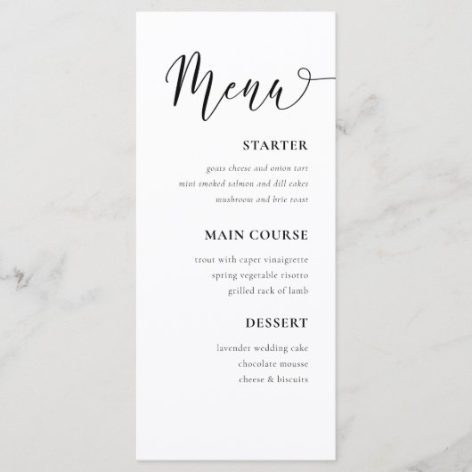 Eenvoudig zwart-wit trouwtafel menu (Voorkant)