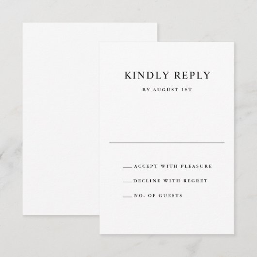 Eenvoudig zwart-wit Typografie Weddenschap RSVP Kaartje (Voorkant / Achterkant)