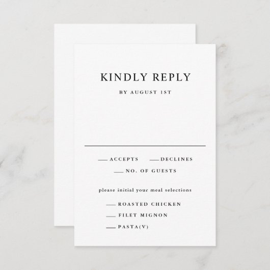 Eenvoudig zwart-wit Typografie Weddenschap RSVP Kaartje (Voorkant / Achterkant)