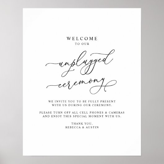 Eenvoudig zwart-wit Unplugged Ceremony Weddenschap Poster (Voorkant)