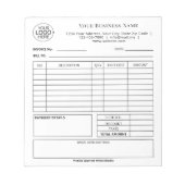Eenvoudig zwart-wit Uw Logo-factuur toevoegen Notitieblok (Voorkant)