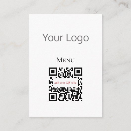 Eenvoudig Zwart wit Uw Logo QR-menu Kaarten (Achterkant)