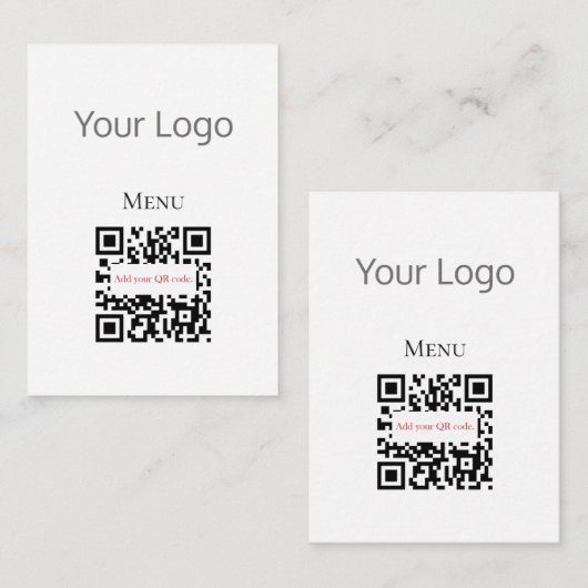 Eenvoudig Zwart wit Uw Logo QR-menu Kaarten (Voorkant / Achterkant)