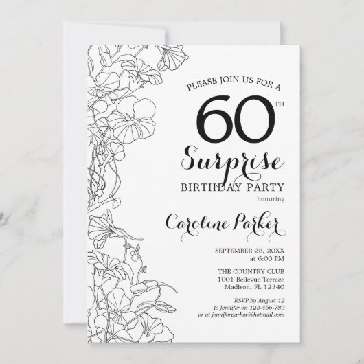 Eenvoudig zwart-wit verrassingsfeestje 60e verjaar kaart (Voorkant)