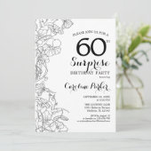 Eenvoudig zwart-wit verrassingsfeestje 60e verjaar kaart (Staand voorkant)
