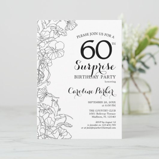 Eenvoudig zwart-wit verrassingsfeestje 60e verjaar kaart (Staand voorkant)