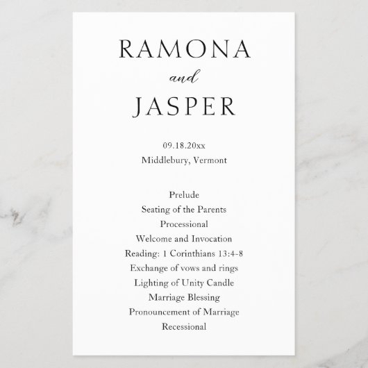 Eenvoudig zwart-wit vet modern huwelijksprogramma (Voorkant)