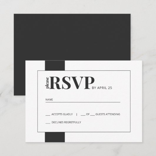 Eenvoudig zwart-wit, vetvrij, minimale bruiloft RS RSVP Kaartje (Voorkant / Achterkant)