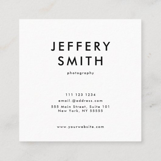 Eenvoudig zwart-wit vierkante visitekaartje (Achterkant)