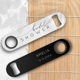 Eenvoudig zwart-wit Vrijgezellenfeest Speed Flessenopener