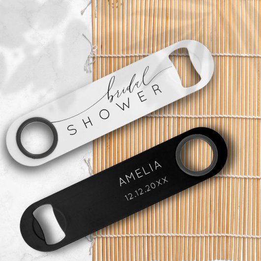 Eenvoudig zwart-wit Vrijgezellenfeest Speed Flessenopener