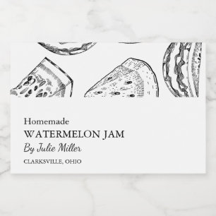 Eenvoudig Zwart & Wit Watermeloen Jam Label Voedselcontainer Etiket