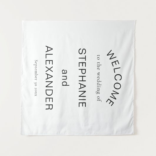 Eenvoudig, zwart wit, welkom bij bruiloft wandkleed (Voorkant (horizontaal))