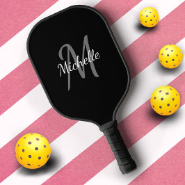 Eenvoudig zwart-wit zwart-wit monogram pickleball paddle
