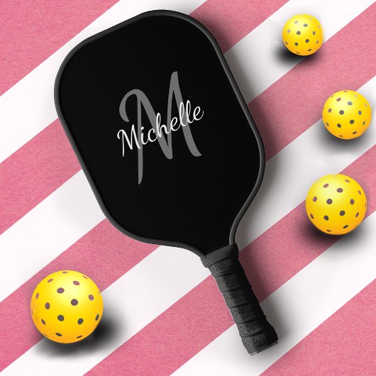 Eenvoudig zwart-wit zwart-wit monogram pickleball paddle