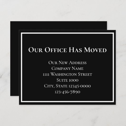 Eenvoudig zwart-witbericht over beweging aankondiging (Voorkant / Achterkant)