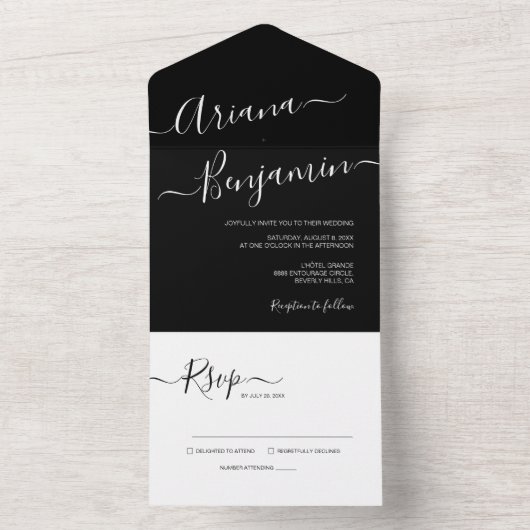 Eenvoudig zwart-witbudget all in one uitnodiging (Binnen)