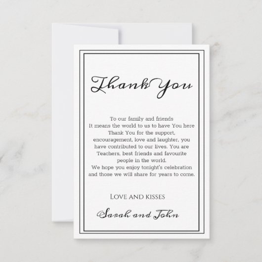 Eenvoudig zwart-witcalligrafisch huwelijk bedankkaart (Voorkant)